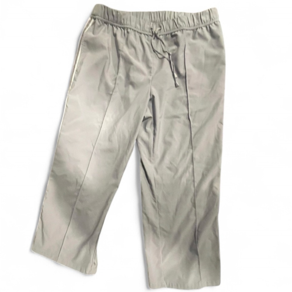 St. John's Bay Light Gray Cropped Track Pants with Pink Stripe